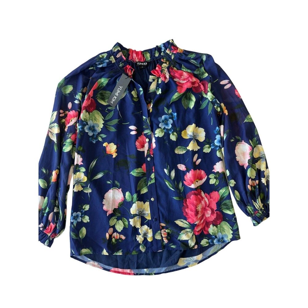 Yumi Kim Free Style Navy Floral Cottage Peasant Blouse NWT Small